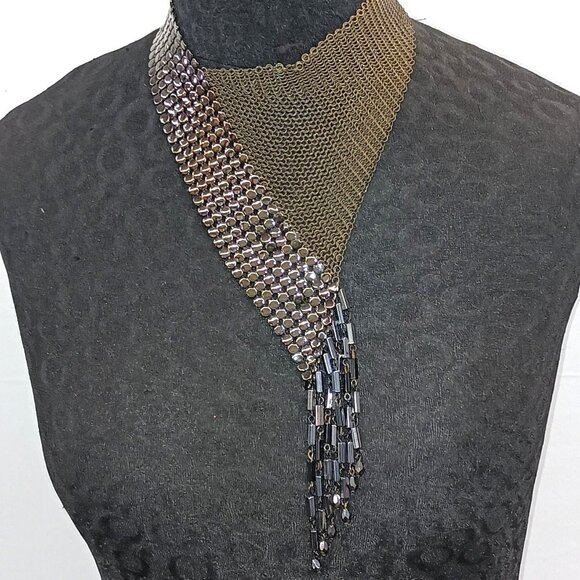 Ferrara Whiting and Davis Asymmetrical Flat mesh and Ring Mesh Necklace - Picture 1 of 3